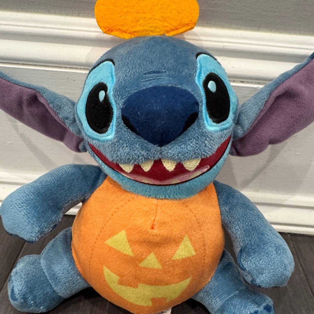 Disney Lilo & Stitch Blue Orange Pumpkin Stitch Plush Halloween Stuffed Animal - Picture 2 of 7